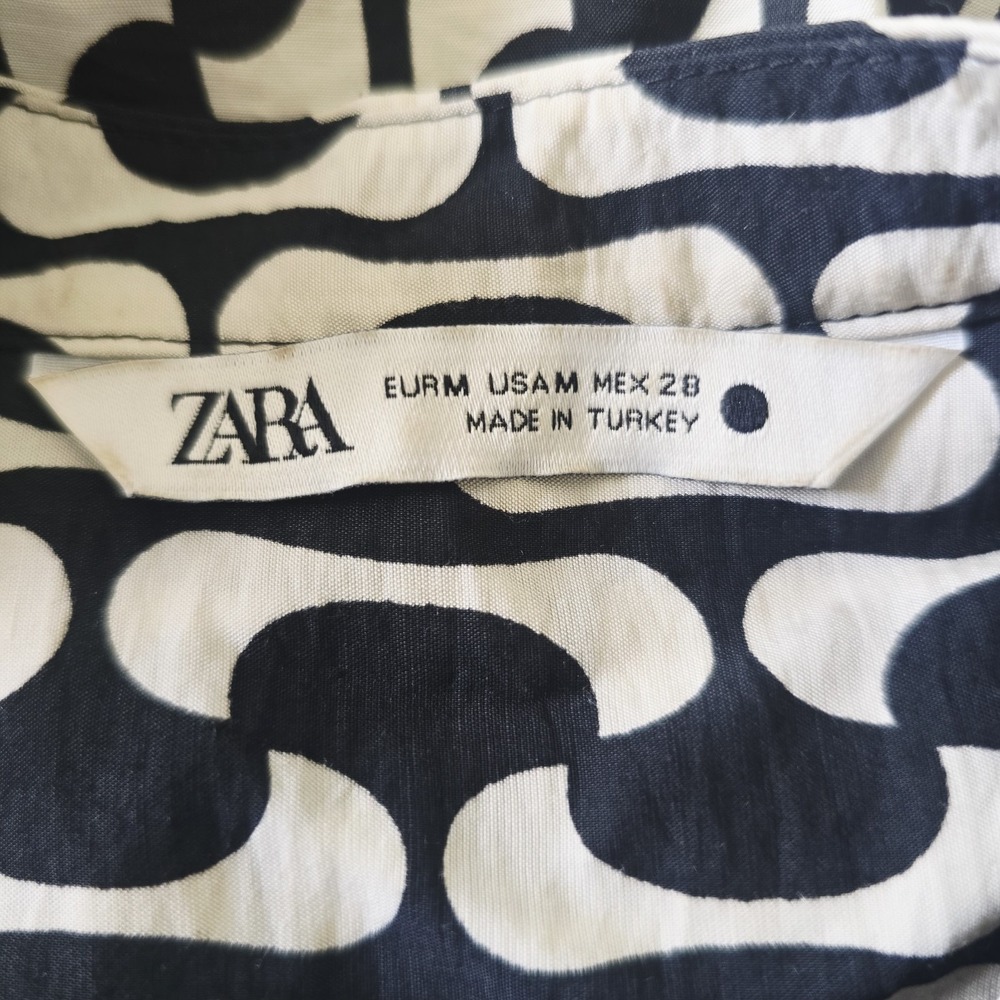 ZARA The Paula Dress Black / Ivory Geometric‎ Print Sz Medium Long Sleeves.D111 - Picture 4 of 14